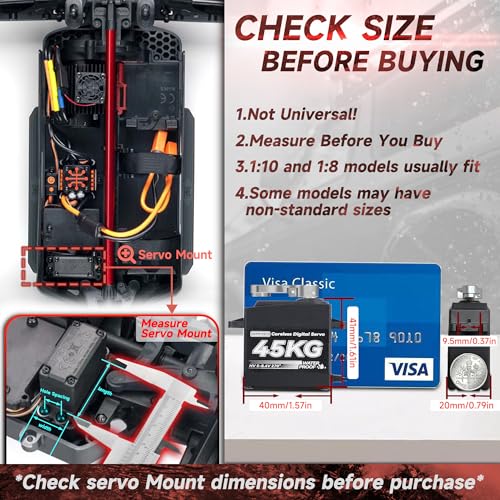 Smraza 45KG Coreless Servo Motor High Torque Steering: Smraza 8.4V Waterproof Servo Digital Stainless Steel Gear Servo for RC 1/10 1/8 1/12 Scale Car Truck Crawler/Robot/Boat with 25T Servo Horn（180°） - Image 3