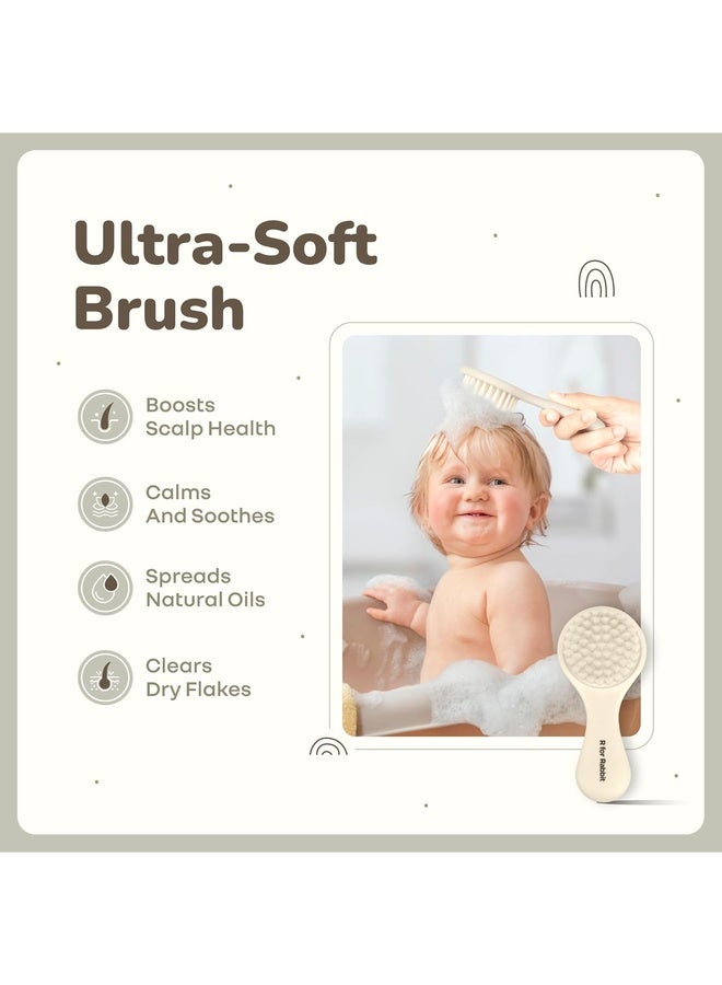 R for Rabbit فرشاة ومشط شعر الأطفال ستايلو تايني تورلز للمولودين، مجموعة العناية بالشعر للأطفال مناسبة للسفر للمولودين، الرضع من عمر 0+ أشهر (بيج) - Image 2