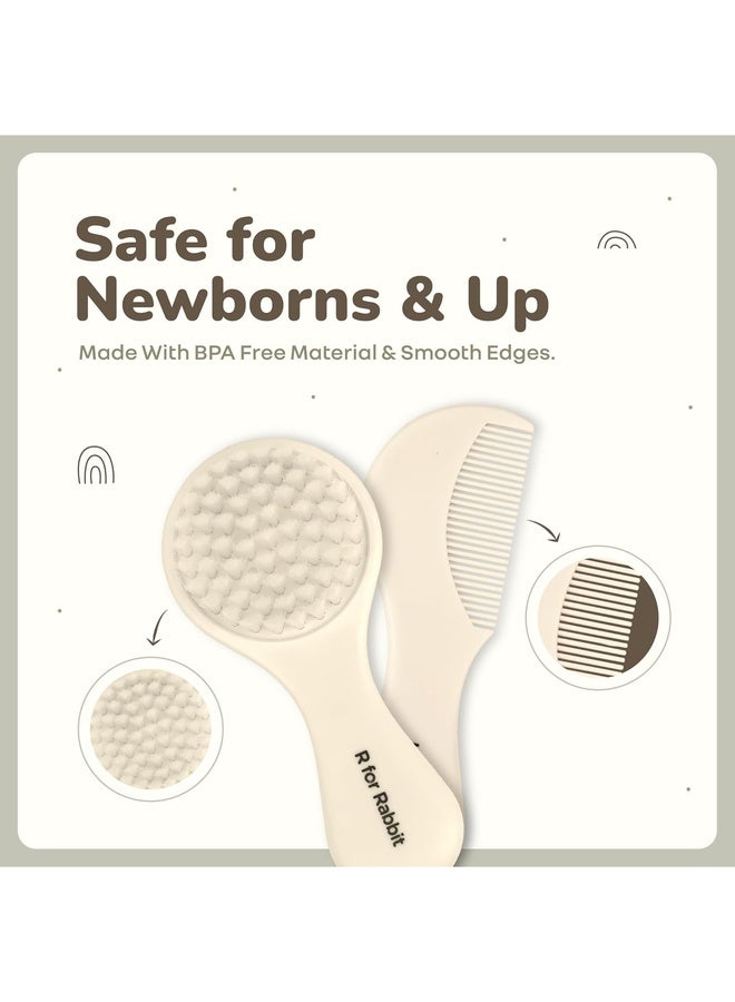 R for Rabbit فرشاة ومشط شعر الأطفال ستايلو تايني تورلز للمولودين، مجموعة العناية بالشعر للأطفال مناسبة للسفر للمولودين، الرضع من عمر 0+ أشهر (بيج) - Image 5