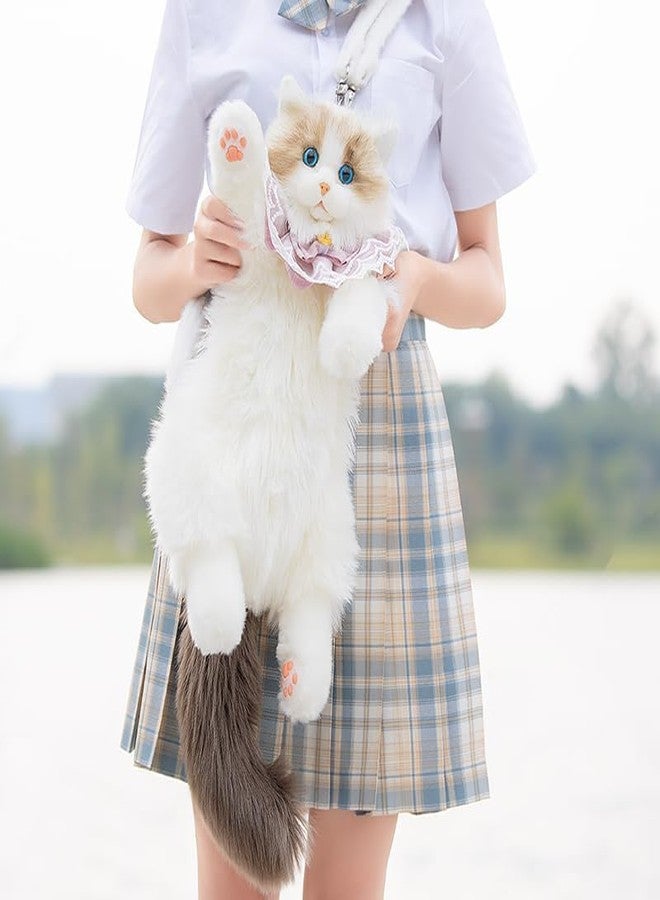 CRAZYABBS Ragdoll Cat Plush Backpack - Fluffy Realistic Stuffed Animal Shoulder Bag with Elegant Lace Bow Collar, Kawaii Kitten Purse for Girls - Image 4