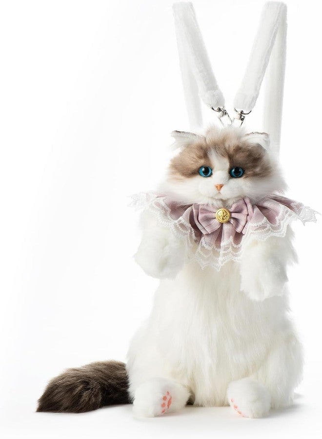 CRAZYABBS Ragdoll Cat Plush Backpack - Fluffy Realistic Stuffed Animal Shoulder Bag with Elegant Lace Bow Collar, Kawaii Kitten Purse for Girls - Image 1