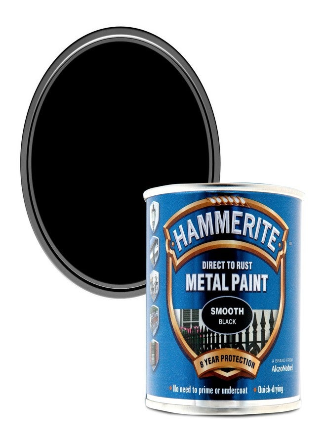 Hammerite 5084863 Direct to Rust Metal Paint - Smooth Black Finish 250ML - Image 1