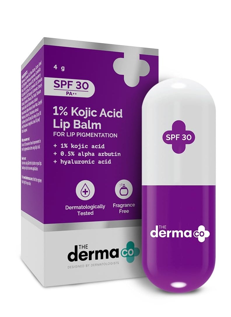 THE derma Co The Derma Co 1% Kojic Acid Lip Balm With Alpha Arbutin and Hyaluronic Acid Spf 30 For Dark and Pigmented Lips 4G Off White  - Image 1
