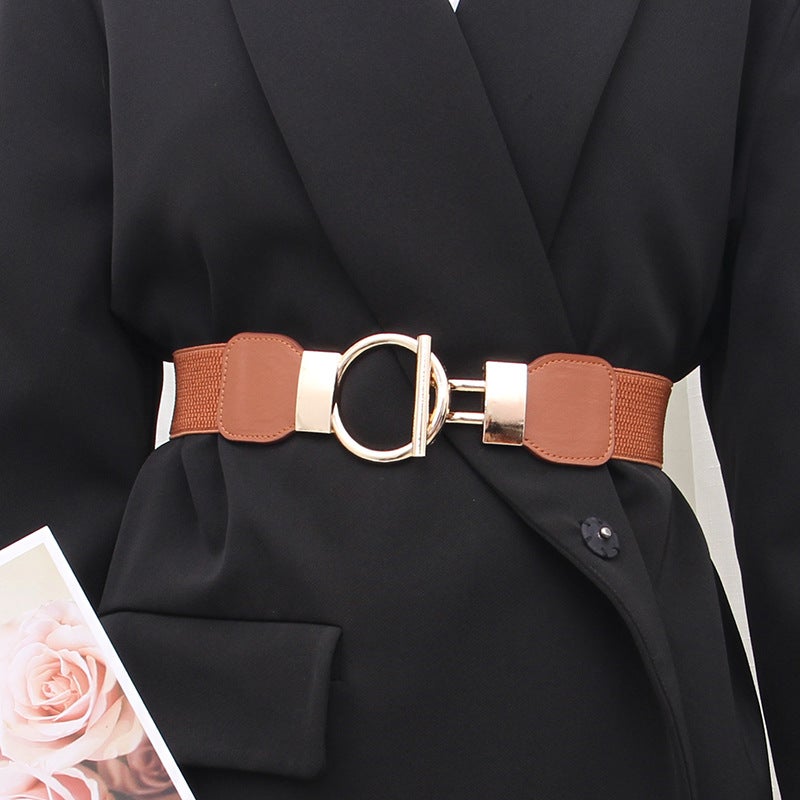 Elastic Waist Cincher Women Wide Belt Coat Dress Sweater A139 beige - Image 2