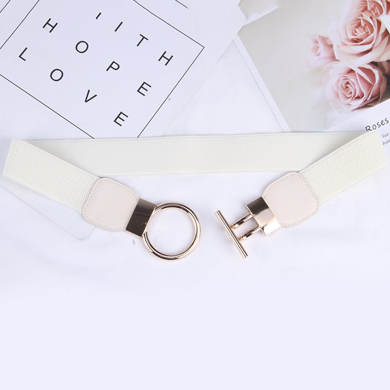 Elastic Waist Cincher Women Wide Belt Coat Dress Sweater A139 beige - Image 1