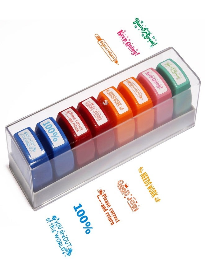 WAFJAMF Teacher Stamps for Grading 8-Pack Self-Inking Teacher Stamp School Stamp for Homework Reward Grade Papers Motivate Students - Image 1