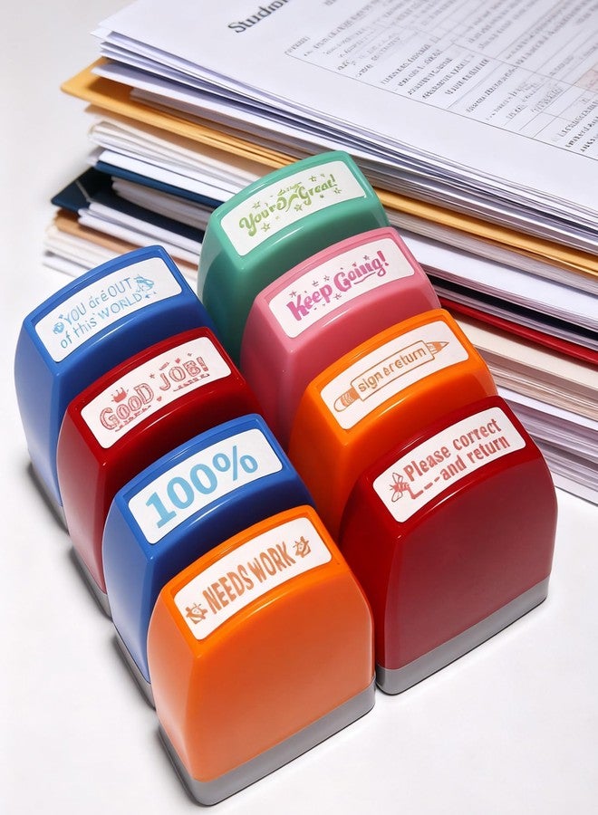 WAFJAMF Teacher Stamps for Grading 8-Pack Self-Inking Teacher Stamp School Stamp for Homework Reward Grade Papers Motivate Students - Image 5