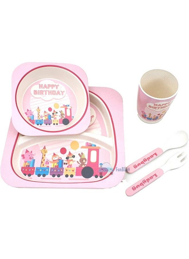 FunBlast - Bamboo Fibre Kids Crockery Set Dining Set Feeding Set For Babies New Born Baby Utensils And Dishes Kids Infant Multi Color - Image 1