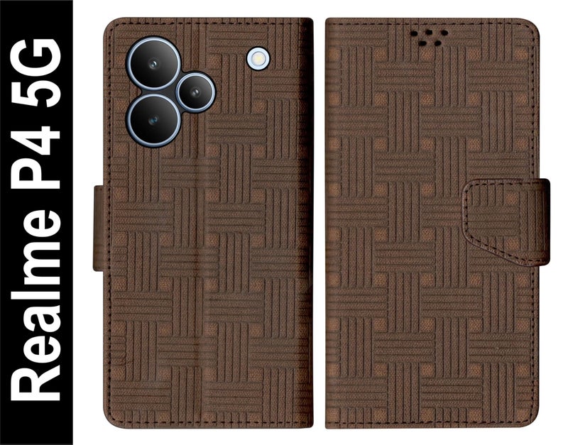 SBMS Flip Cover for Realme P4 5G (6.7-inch) Back Cover Case with Magnatic Closure | Inbuilt Stand | Card & Money Pocket (Mat Brown) - Image 2