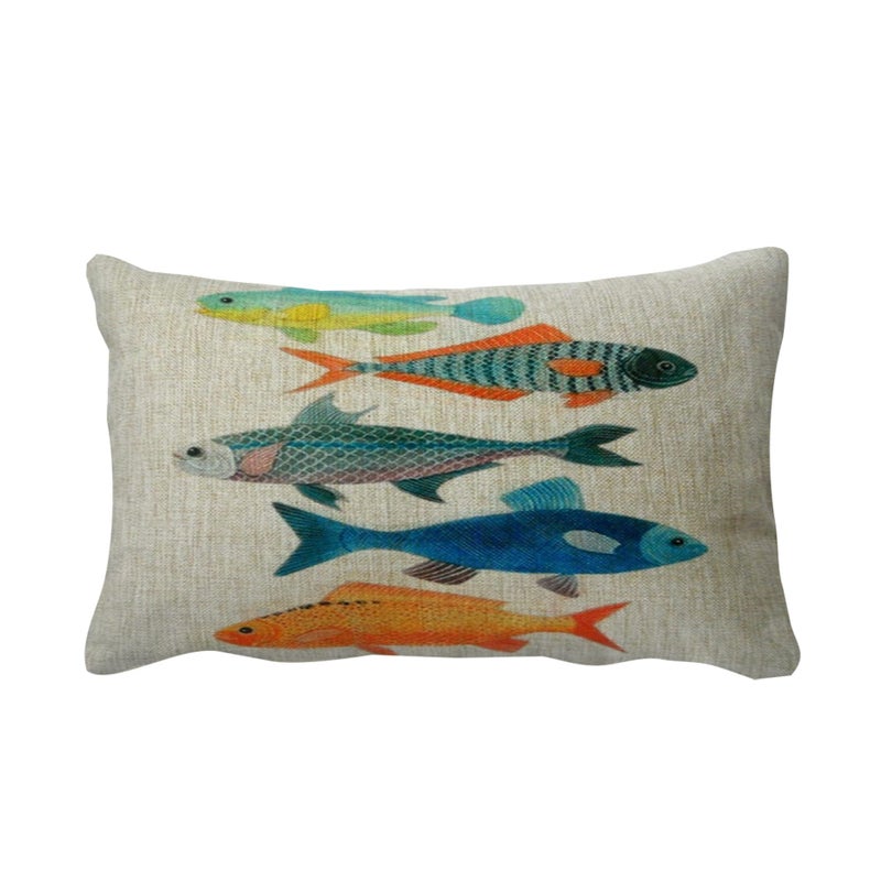 decorbox Cotton Linen Square Decorative Fashion Throw Pillow Case Cushion Cover Colorful Fish 12 X 20 Beige