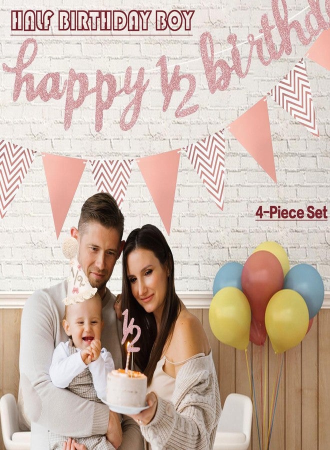 QIOOLEEO Half Birthday Decorations Set for 6 Months Party - Includes Baby Cone Hat, Glitter Cake Topper, Happy 1/2 Birthday Banner, Triangle Flags for Baby Boy Girl Shower Photoshoot - Image 5