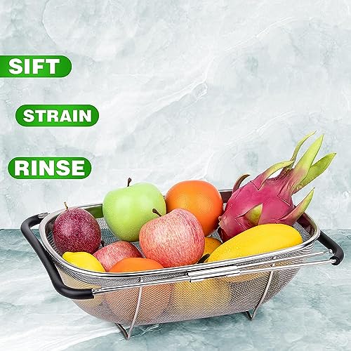 BLEQYS® Multipurpose Stainless Steel Colander Strainer Drainer with Handle for Rice Fruits Vegetable Noodles Pasta Beans Grains Washing Filter Basket for Kitchen Bowl Storing and Straining Purpose - Image 5