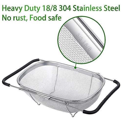 BLEQYS® Multipurpose Stainless Steel Colander Strainer Drainer with Handle for Rice Fruits Vegetable Noodles Pasta Beans Grains Washing Filter Basket for Kitchen Bowl Storing and Straining Purpose - Image 2