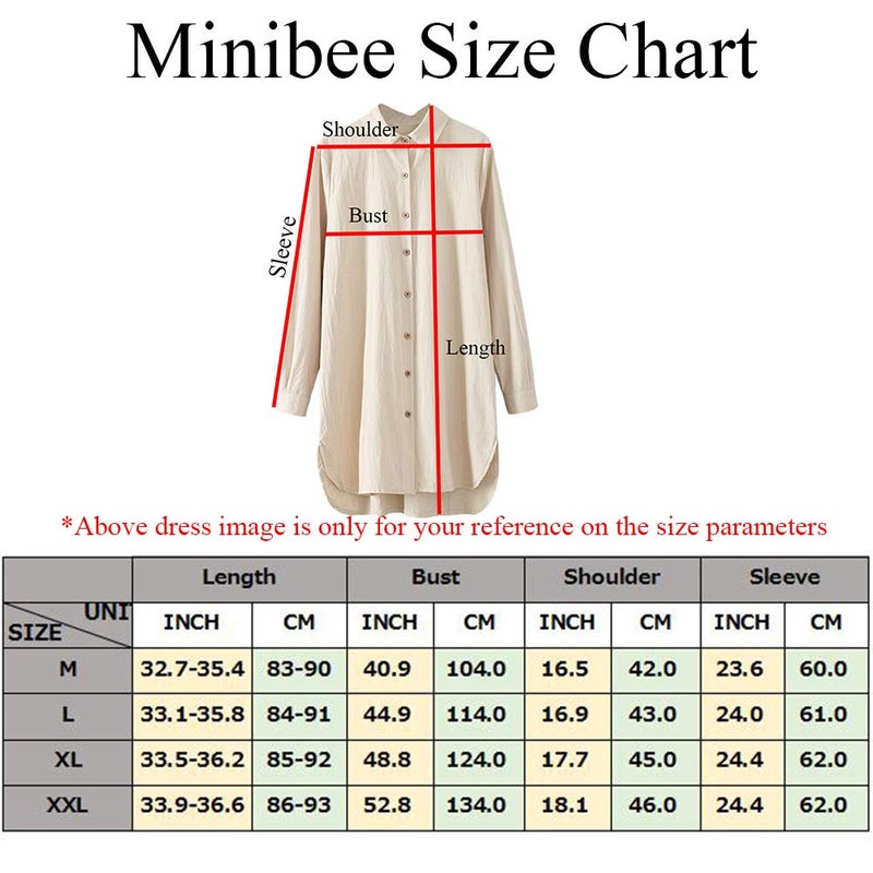 Minibee Women's Cotton Shirts Tunics Hi Low Tops Boyfriend Button Down Blouse White 2XL - Image 2