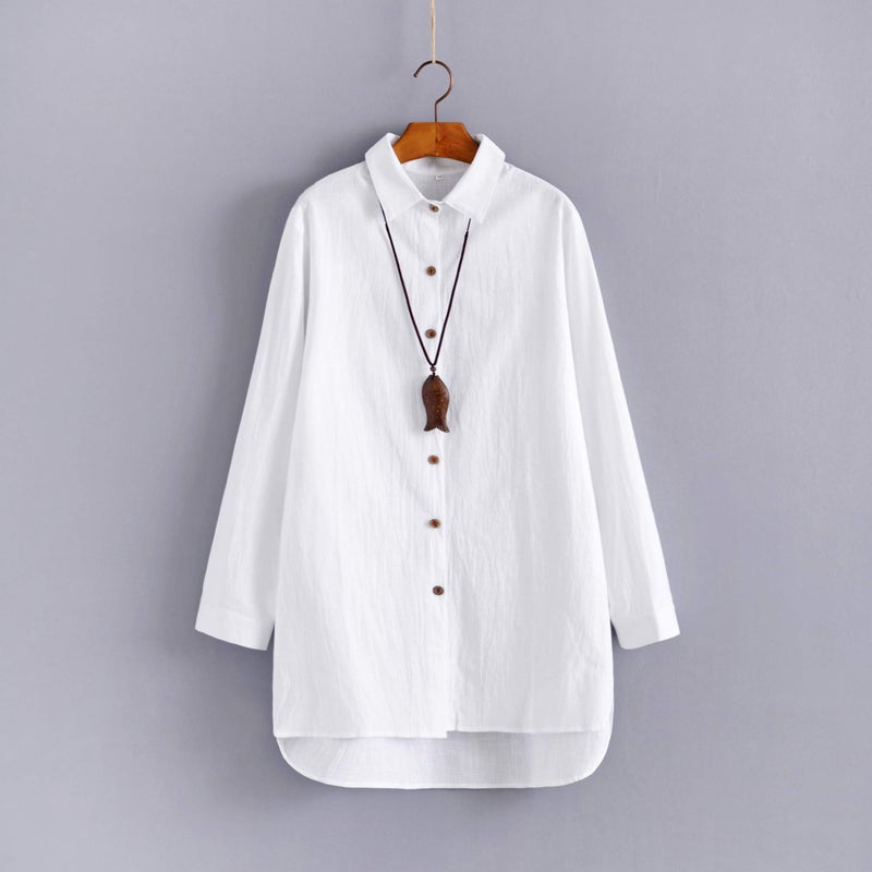 Minibee Women's Cotton Shirts Tunics Hi Low Tops Boyfriend Button Down Blouse White 2XL - Image 4