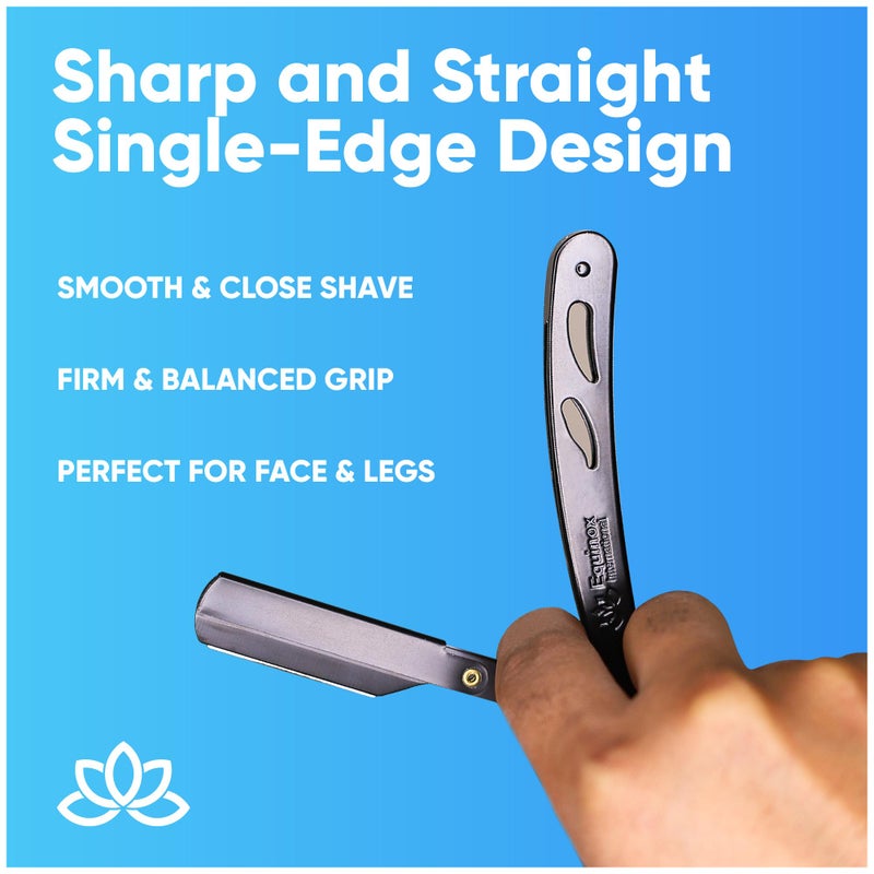 Equinox International Equinox Professional Straight Edge Razor with 100 Single Derby Blades 100% Stainless Steel Razor and Blades - Close Shaving Men's Manual Shaver - Disposable Blades -Barber Straight Razor Kit - Black - Image 4