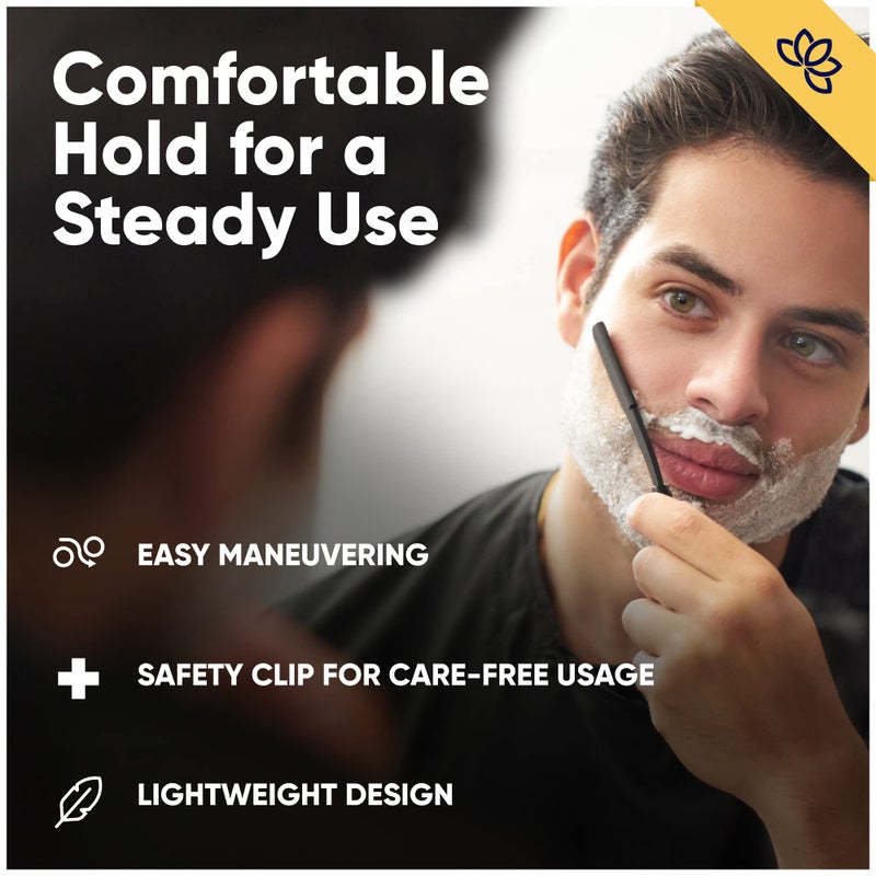 Equinox International Equinox Professional Straight Edge Razor with 100 Single Derby Blades 100% Stainless Steel Razor and Blades - Close Shaving Men's Manual Shaver - Disposable Blades -Barber Straight Razor Kit - Black - Image 5