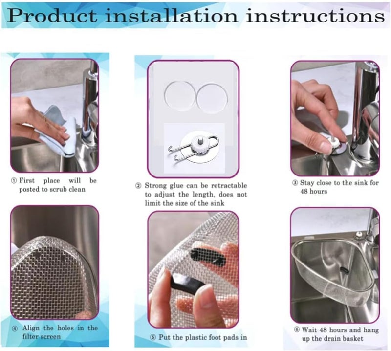 RECTITUDE Stainless Steel Utensil Stand Drainer for Kitchen Steel Sink Corner Strainer Kitchen Multifunctional Sink Corner Shelf Holder Food Strainer Triangle Drainer Basket Fruit Vegetable - Image 4