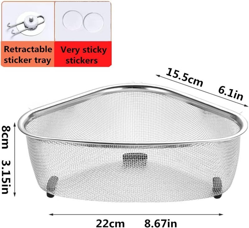 RECTITUDE Stainless Steel Utensil Stand Drainer for Kitchen Steel Sink Corner Strainer Kitchen Multifunctional Sink Corner Shelf Holder Food Strainer Triangle Drainer Basket Fruit Vegetable - Image 2