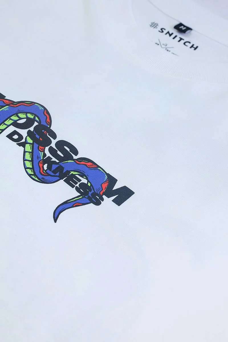 سنيتش White Graphic Half Sleeve Oversized Streetwear T-Shirt