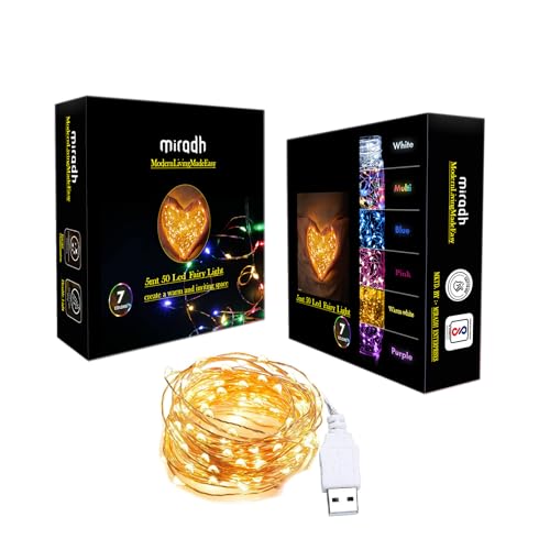 MIRADH Fairy Lights USB Powered String Lights 5M, 50 Led Christmas Lights Fairy String Lights for Party Wedding Festival Bedroom Table Decoration (Warm White, Pack of 1) - Image 1