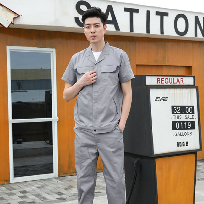 Workwear Welding Work Clothes Short Sleeve Suit Sweat-Absorbent Breathable Anti-Fouling Decontamination Workshop Half Sleeve Electrician Labor Protective Clothing - Image 3