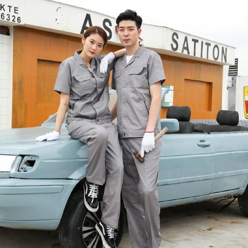 Workwear Welding Work Clothes Short Sleeve Suit Sweat-Absorbent Breathable Anti-Fouling Decontamination Workshop Half Sleeve Electrician Labor Protective Clothing - Image 2