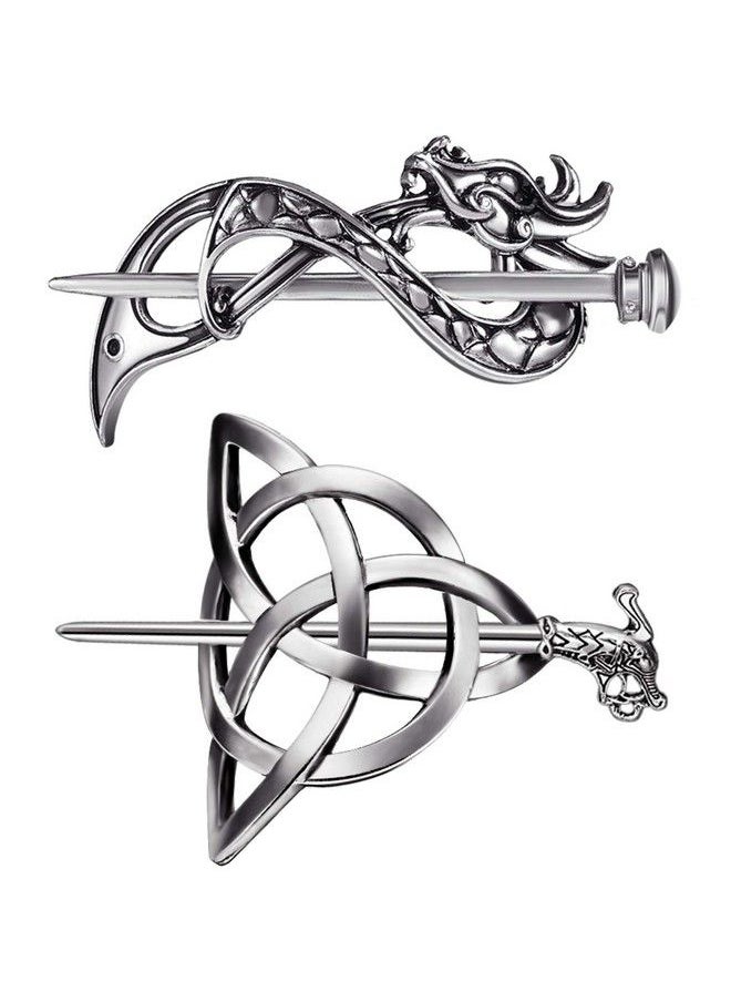 WILLBOND 2 Pcs Celtic Hair Accessories Dragon Hairpin Hair Sticks Triangle Clips Slide Pin Hair Stick Clips Celtic Knot Viking Jewelry For Women And Ladies  - Image 1