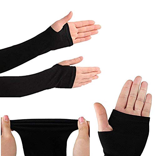 Winkelen Black Full Arm Sleeves Gloves With Thumb Hole | UV Fingerless Full Hand Gloves For Men's and Women's Driving Gloves | Dust & Sun Protective Cotton Socks Hand Sleeves, Hand Cover (1 Pair) - Image 3