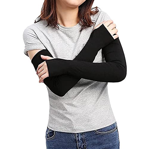 Winkelen Black Full Arm Sleeves Gloves With Thumb Hole | UV Fingerless Full Hand Gloves For Men's and Women's Driving Gloves | Dust & Sun Protective Cotton Socks Hand Sleeves, Hand Cover (1 Pair) - Image 1
