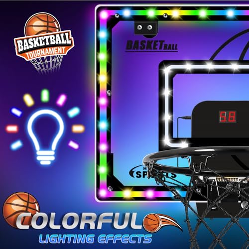 AOKESI Mini Basketball Hoop Indoor with Scorer and BatteriesInside Basketball Hoop Over The Door with Colorful LED LightingToy Basketball Gifts for Boys Girls Teens Adults Black - Image 5