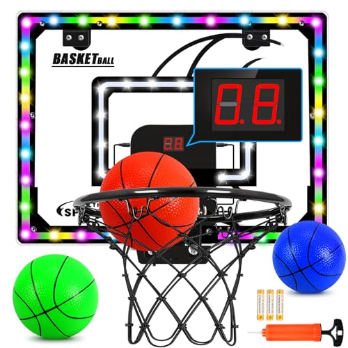 AOKESI Mini Basketball Hoop Indoor with Scorer and BatteriesInside Basketball Hoop Over The Door with Colorful LED LightingToy Basketball Gifts for Boys Girls Teens Adults Black - Image 1