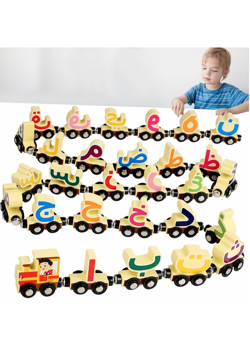 RATSAW Wooden Magnetic Train Toy 29 PCS Magnetic Train Set Wooden Alphabet Learning Toy Kids Wooden Train Toy Arabic Alphabet Train Toy Preschool Learning Toy for Toddlers Boys Girls  - Image 1