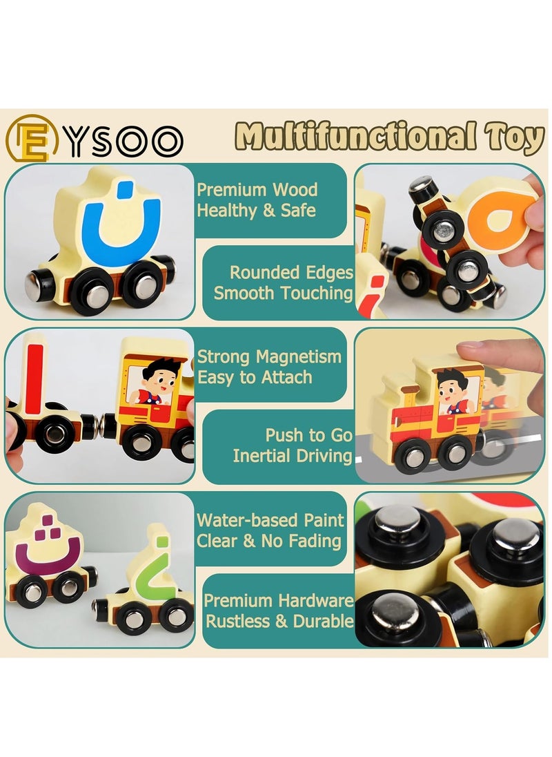 RATSAW Wooden Magnetic Train Toy 29 PCS Magnetic Train Set Wooden Alphabet Learning Toy Kids Wooden Train Toy Arabic Alphabet Train Toy Preschool Learning Toy for Toddlers Boys Girls  - Image 2