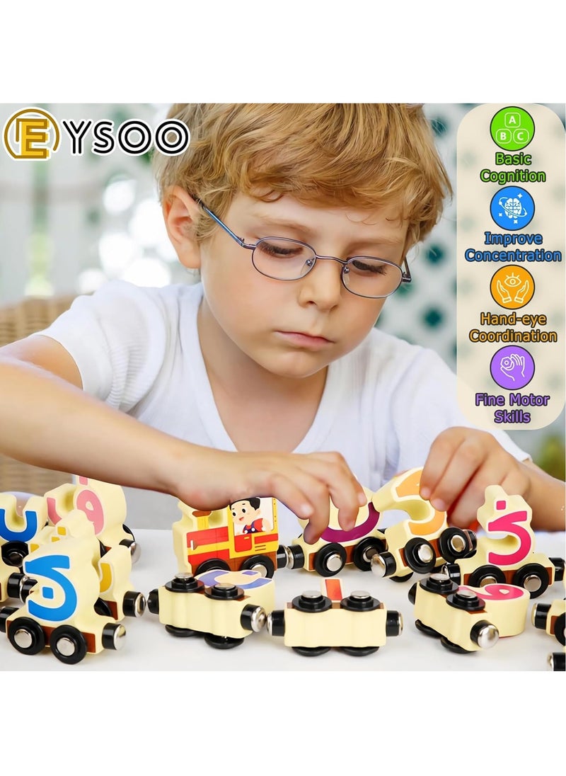 RATSAW Wooden Magnetic Train Toy 29 PCS Magnetic Train Set Wooden Alphabet Learning Toy Kids Wooden Train Toy Arabic Alphabet Train Toy Preschool Learning Toy for Toddlers Boys Girls  - Image 3