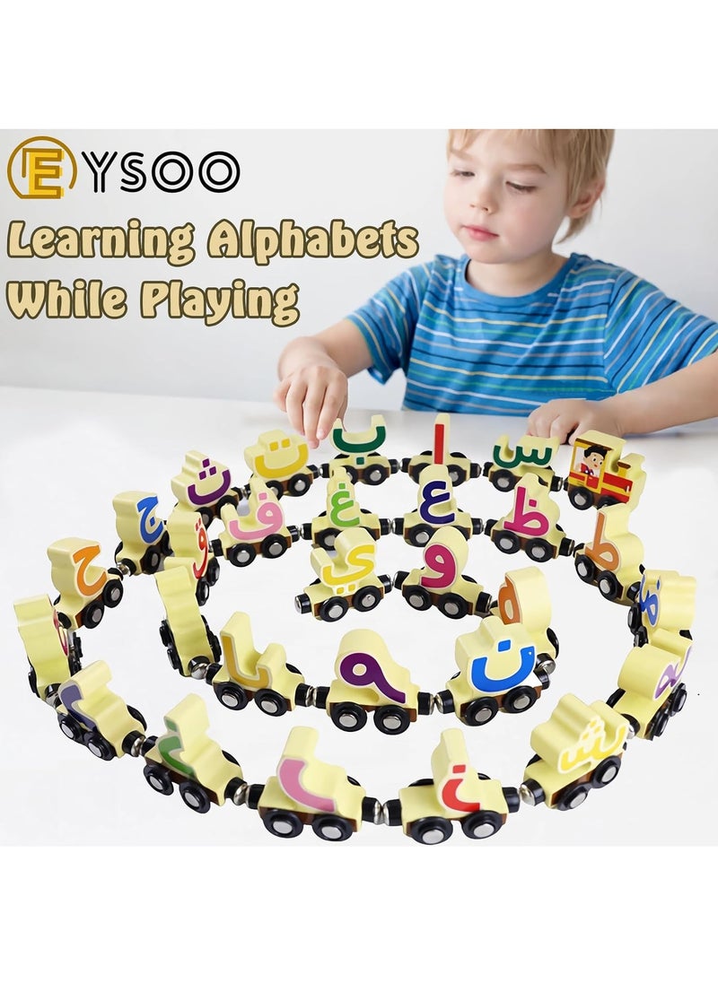 RATSAW Wooden Magnetic Train Toy 29 PCS Magnetic Train Set Wooden Alphabet Learning Toy Kids Wooden Train Toy Arabic Alphabet Train Toy Preschool Learning Toy for Toddlers Boys Girls  - Image 4
