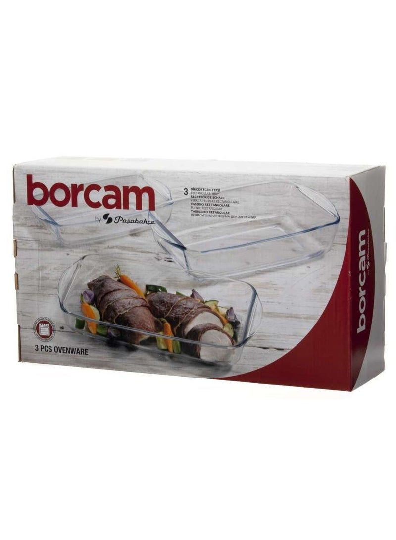 Borcam 159051 Paşabahçe Borcam Rectangular Tray 3 Pieces Set - Image 3