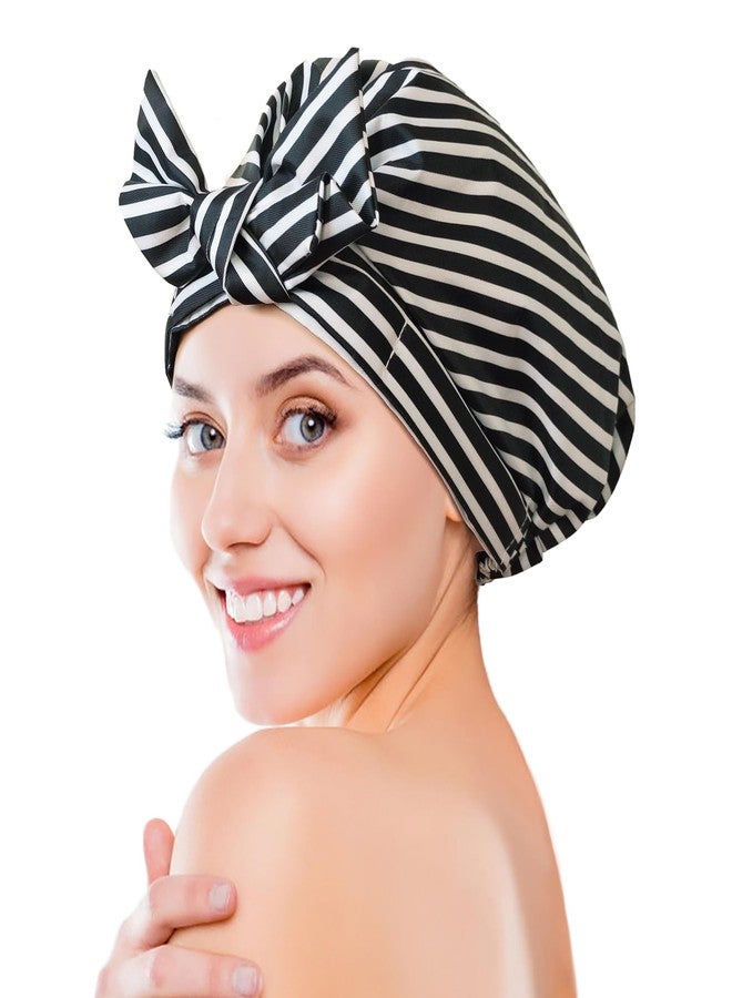 vidsel Luxury Shower Cap for Women, Shower Caps for Women Reusable Waterproof, Hair Cap for Shower, Large Adjustable Bowknot Bath Cap for Long Hair Braids - Image 1