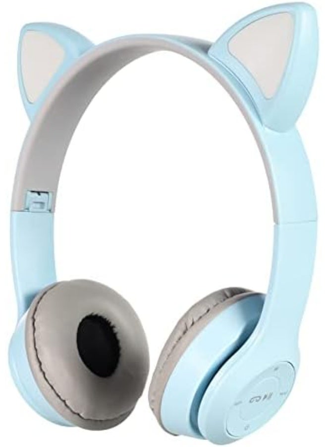 P47M Wireless Stereo Gaming Headset with Cat Ear Lights for Kids and Adults - Sky Blue - Image 1