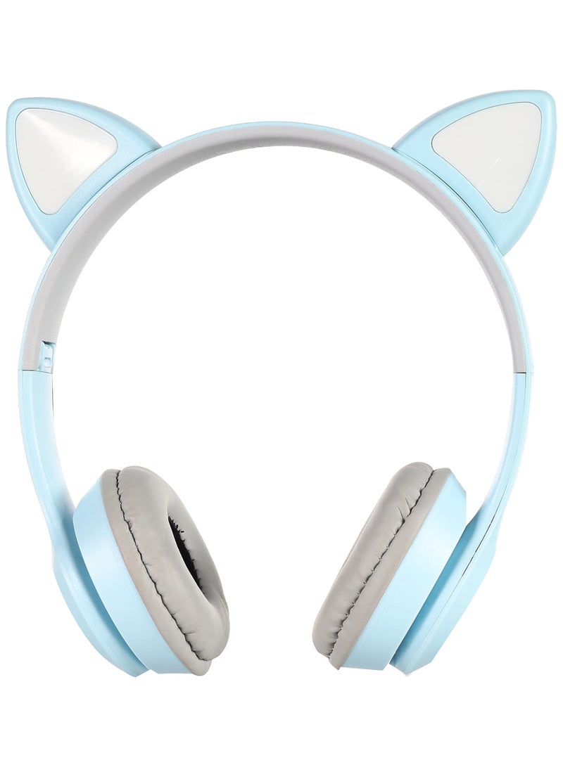 P47M Wireless Stereo Gaming Headset with Cat Ear Lights for Kids and Adults - Sky Blue - Image 2