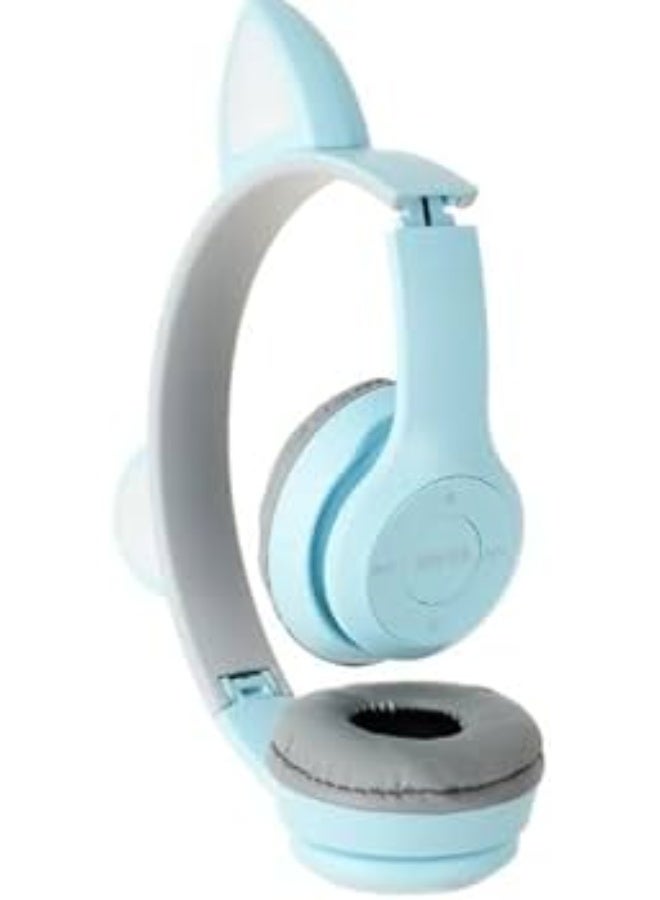 P47M Wireless Stereo Gaming Headset with Cat Ear Lights for Kids and Adults - Sky Blue - Image 3