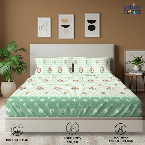 Urban Space 144 TC Divine 100% Cotton Bedsheet for Double Bed with 2 Pillow Covers, Queen Bedsheet (Size 90 x 100 inches, Magnolia sage Green, Double) - Image 2
