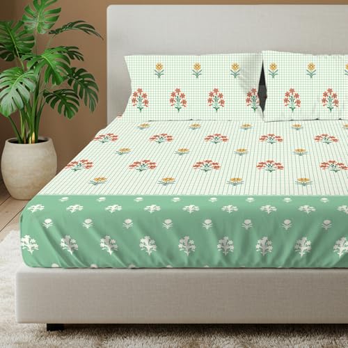 Urban Space 144 TC Divine 100% Cotton Bedsheet for Double Bed with 2 Pillow Covers, Queen Bedsheet (Size 90 x 100 inches, Magnolia sage Green, Double) - Image 1