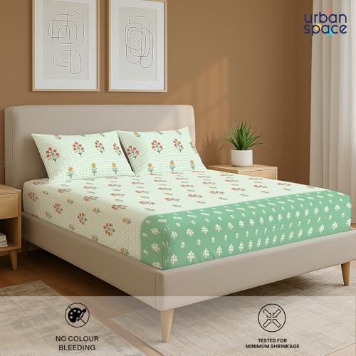 Urban Space 144 TC Divine 100% Cotton Bedsheet for Double Bed with 2 Pillow Covers, Queen Bedsheet (Size 90 x 100 inches, Magnolia sage Green, Double) - Image 3