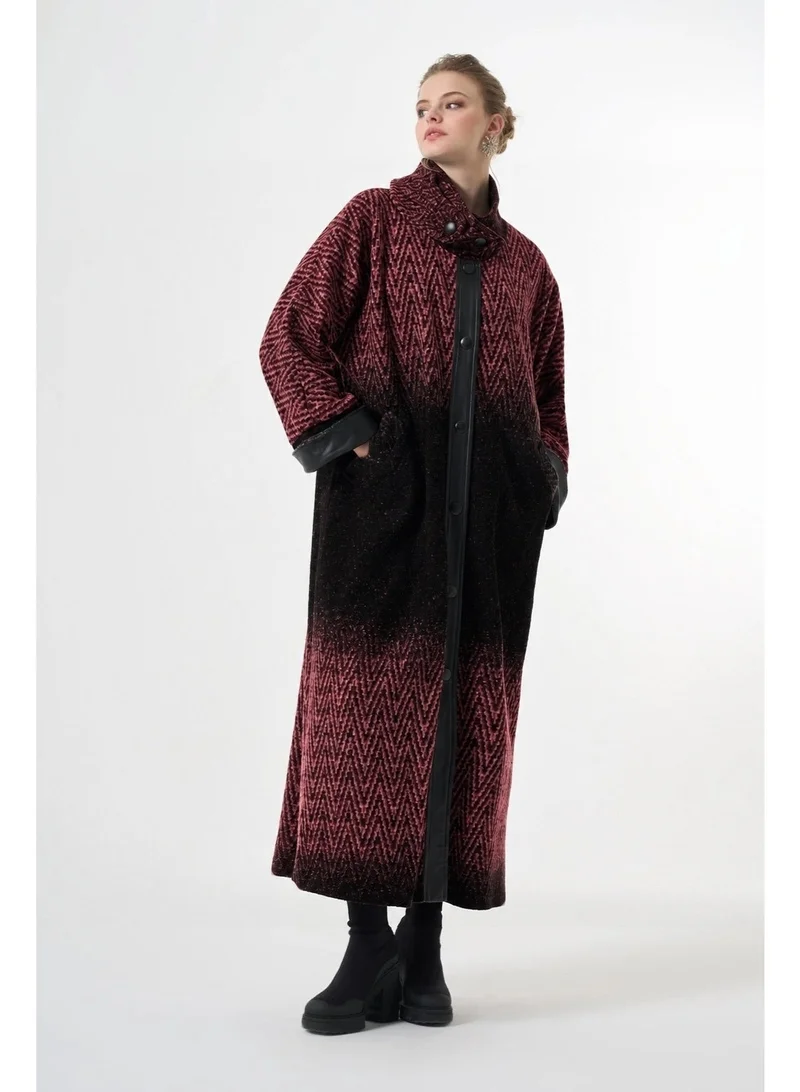 MissWhence Long Wool Patterned Overcoat - Red