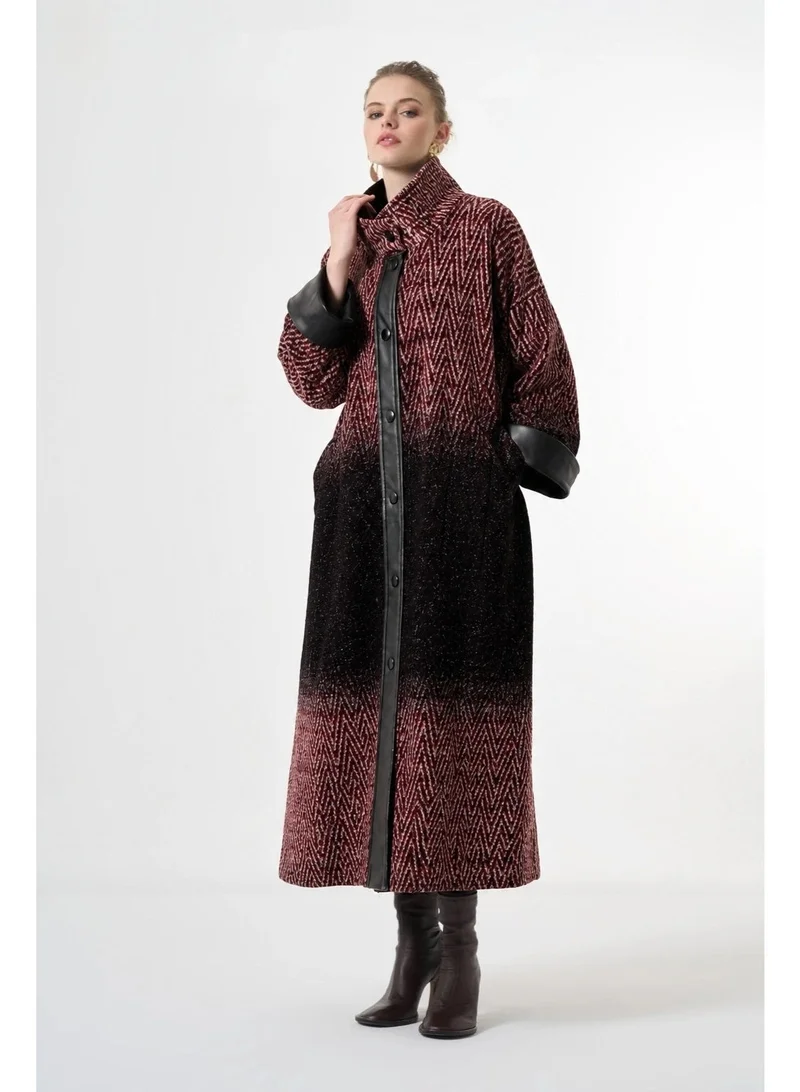MissWhence Long Wool Patterned Overcoat - Red