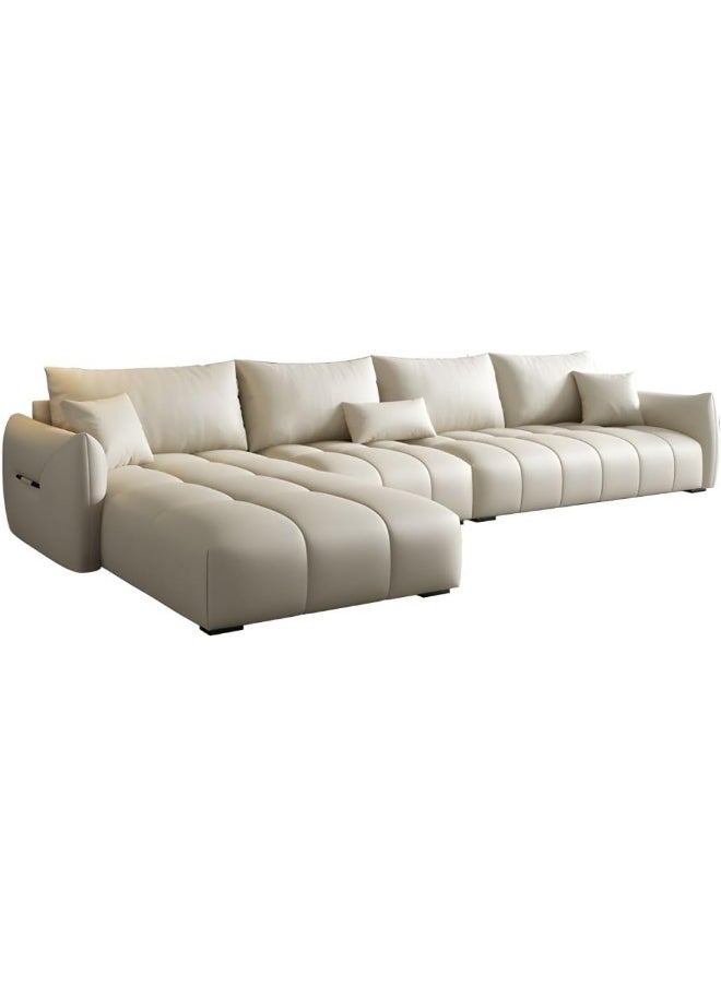 Comfynest Modern Faux Leather 4-Piece L-Shape Tufted Sectional Sofa Set (Cream, Left)  - Image 4