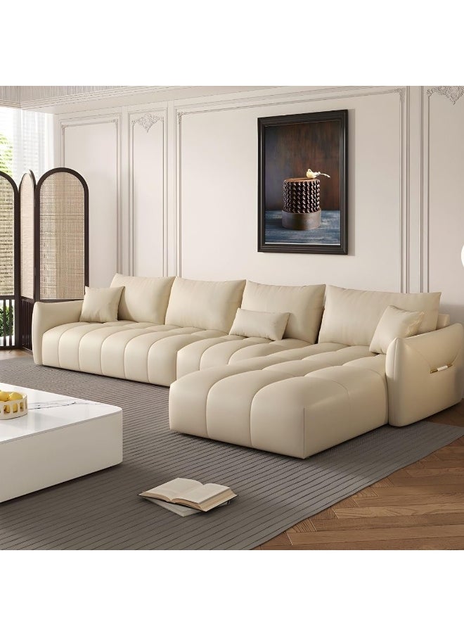 Comfynest Modern Faux Leather 4-Piece L-Shape Tufted Sectional Sofa Set (Cream, Left)  - Image 1