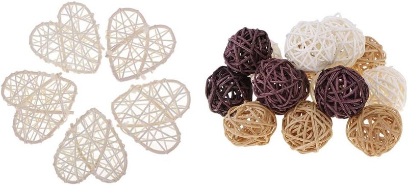 klarako 20Pcs tural Round and Heart Wicker Rattan Balls - Decorative Orbs Crafts DIY Wedding Decoration, Christmas Tree, House Orments, Vase Filler - Image 1