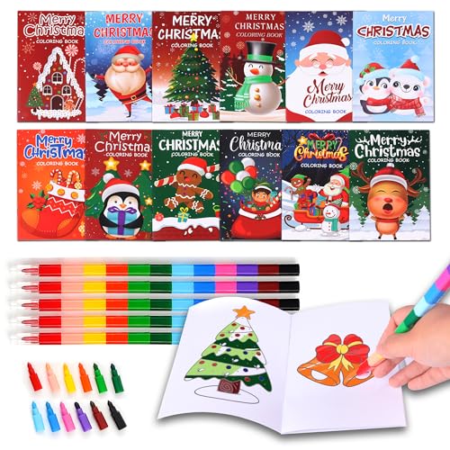 CAVENLLI 24 Pcs Christmas Coloring Book for Kids Bulk with 24 Crayons Christmas Activity Books with Xmas Stockings Goodie Bags Stuffer Filler Fun Christmas Party Favors For Kids - Image 1
